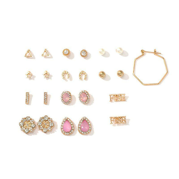 Exquisite Women Simple Alloy Letter Geometry Design Alloy Earrings Set