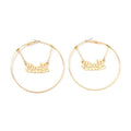 Creative Big Size Exaggerated Hollow Round Shape Alloy Letter Decor Hoop Earrings