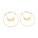 Creative Big Size Exaggerated Hollow Round Shape Alloy Letter Decor Hoop Earrings