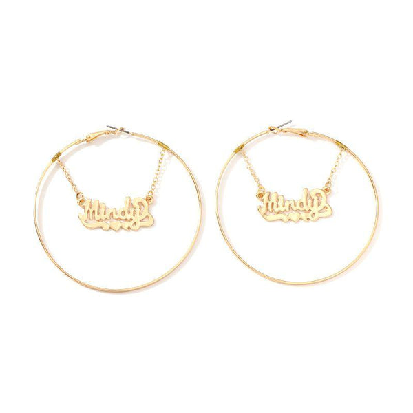 Creative Big Size Exaggerated Hollow Round Shape Alloy Letter Decor Hoop Earrings