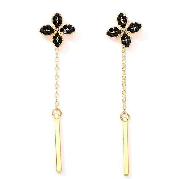 Women Simple Clover Design Alloy Chain Tassel Drop Earrings