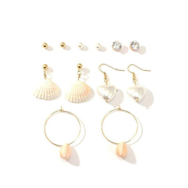 Simple Shell Irregular Pearl Decor Exquisite Women Alloy Earrings Set