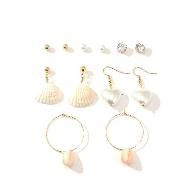 Simple Shell Irregular Pearl Decor Exquisite Women Alloy Earrings Set