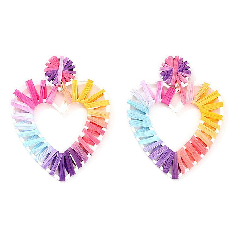 Hot Sale Women Multicolor Handmade Raffia Design Heart Shape Earrings