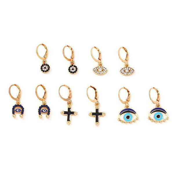 Creative Women 5pairs/set Unique Enameled Evil Eye Design Alloy Earrings