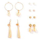 Women Fashion Vintage Tassel Shell Design 6pairs/set Earrings