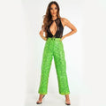 Women Bright Neon Green Snakeskin Print Cropped Pants