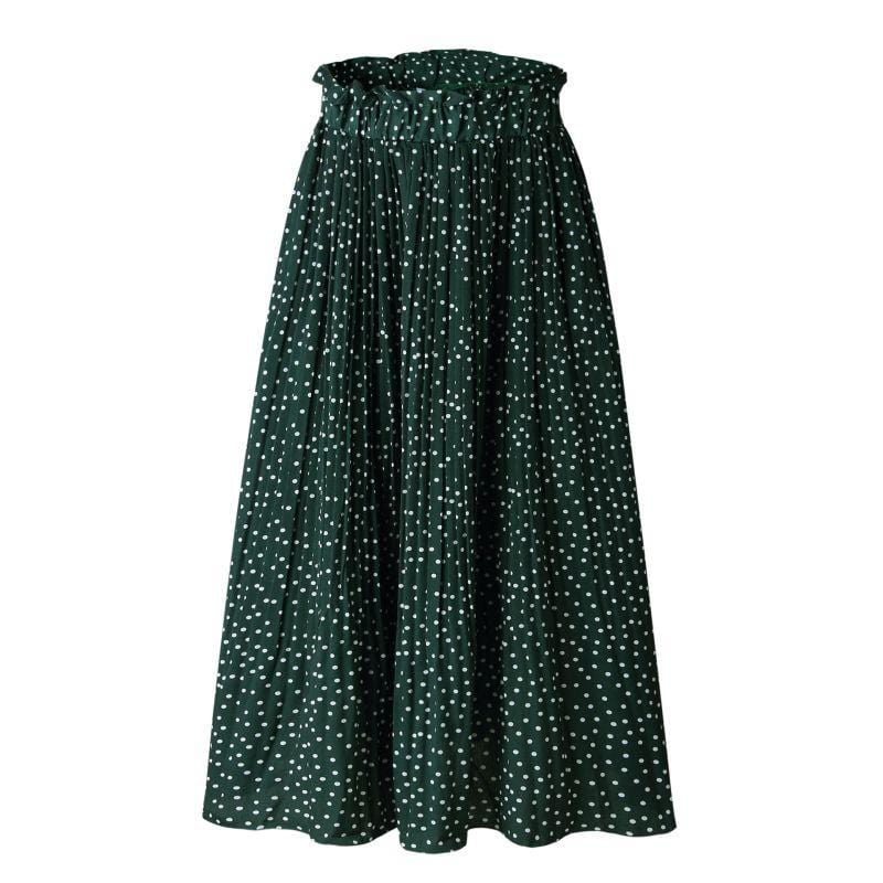 Women Elegant Ankle-length Polka Dot Printed Frilled Adjustable Skirt