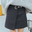 Campus Style Women Autumn Winter Vintage Plaid Pattern Buttoned Skirt