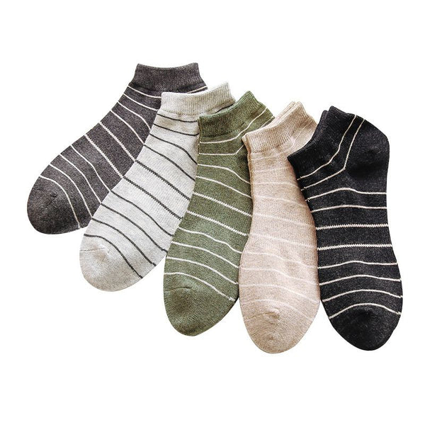 10 Pairs Set Men Cotton Stripes Print Casual Short Socks