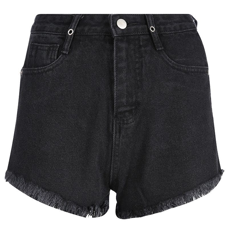 Hollowed Waistline Design Women Summer Casual Raw Hem Denim Shorts