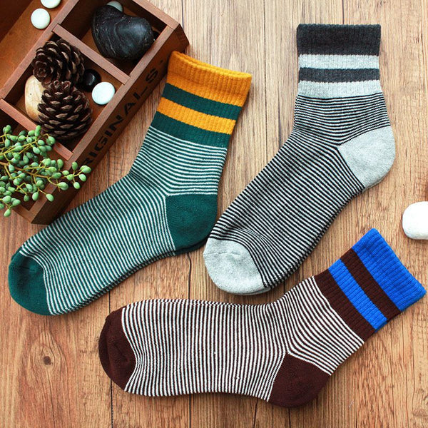 10 Pairs Set Men Cotton Stripes Print Breathable Socks