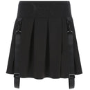 Hot Sale Campus Style Women Solid Color Strap Decor Pleated Skirt