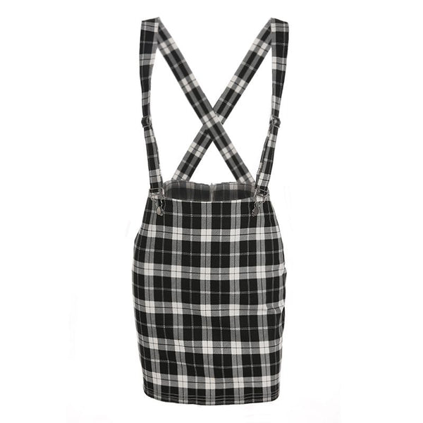 Classic Plaid Pattern Women Casual Suspender Skirt