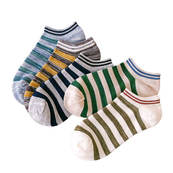 10 Pairs Set Men Cotton Stripes Pattern Ankle Socks
