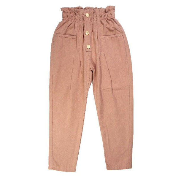 Girls Solid Color Ruffle Design Pink Casual Pants