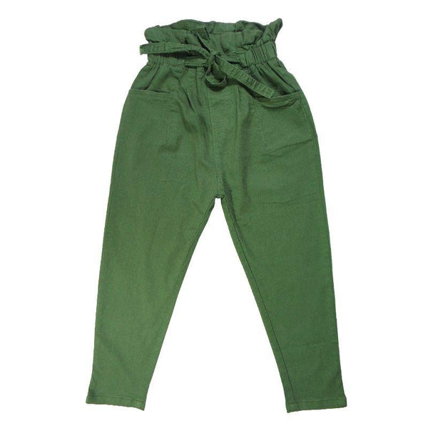 Fresh Style Girls Lace-up Design Green Pants