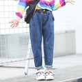 Casual Girls Solid Color Pocket Elastic Waist Denim Jeans