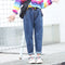 Casual Girls Solid Color Pocket Elastic Waist Denim Jeans