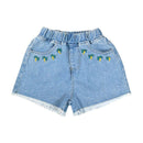Fresh Style Girls Embroidered Elastic Waist Denim Shorts