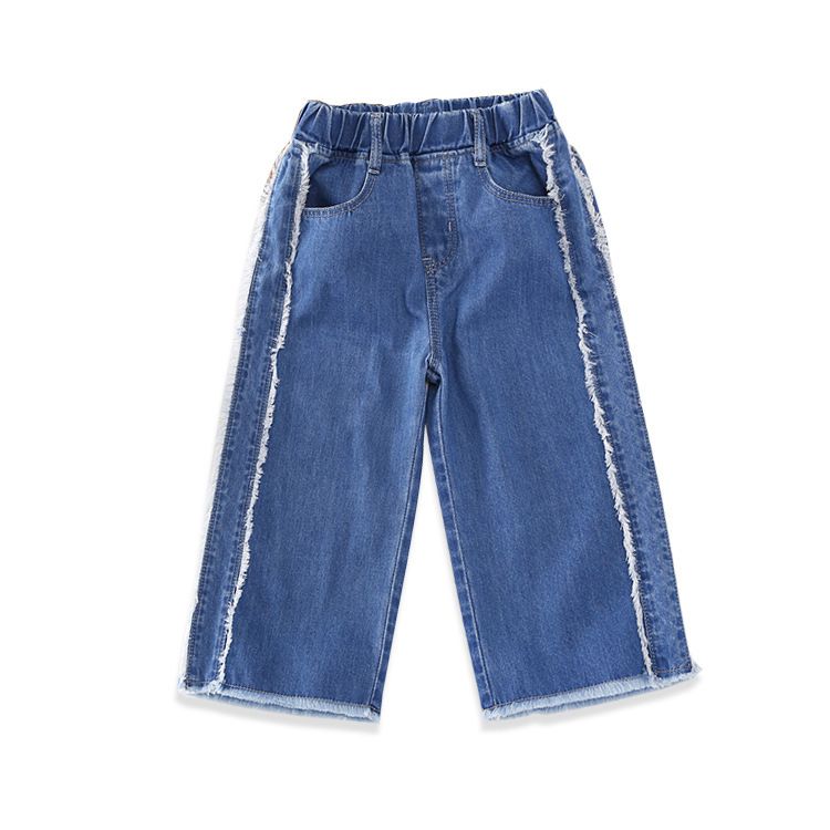 Fashion Girls Side Patchwork Loose Denim Cropped Pants