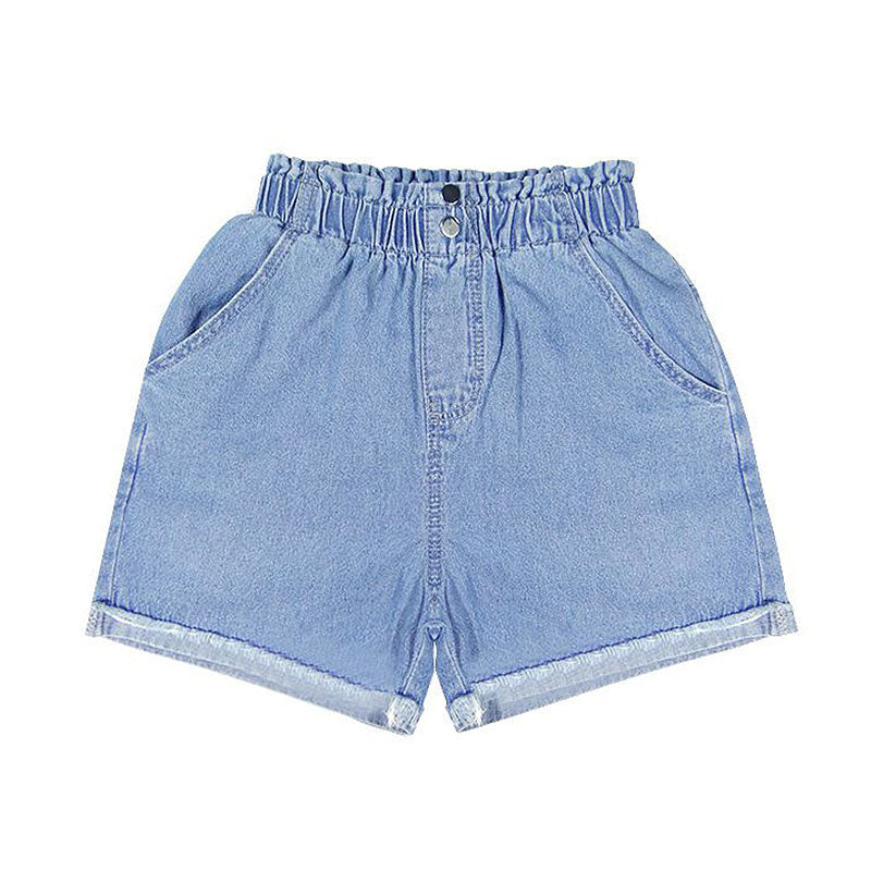 Girls Patchwork Elastic Waist Denim Shorts