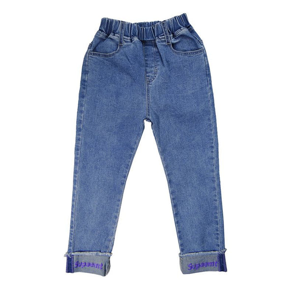 Girls Letter Embroidered Slim Fit Stretchy Denim Jeans