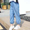 Simple Style Girls Blue Loose Thin Cropped Jeans