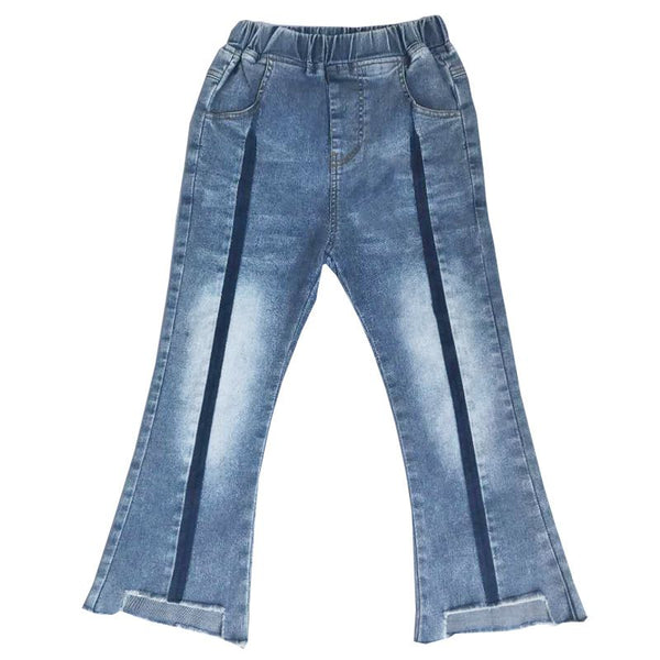 Hot Sale Girls Stripes Color Blocking Casual Denim Jeans