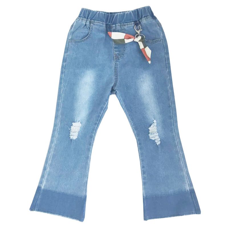 Girls Color Blocking Denim Flared Jeans