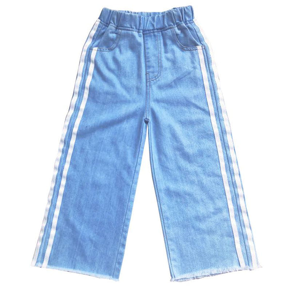 Girls Side Stripes Design Loose Denim Pants