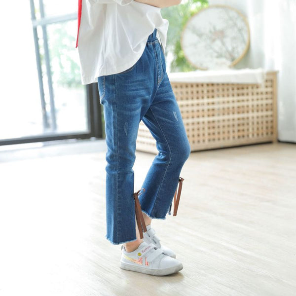 Girls Bowknot Design Fashion Flared Denim Jeans