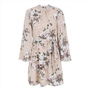 Candy Color Fresh Flower Print Flared Long-sleeve Casual Backless Dress