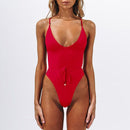 Hot Sale Backless Solid Color Sexy High-cut One-piece Swimwear