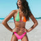 Creative Color Blocking Design Women Sexy Drawstring Two-piece Bikini Swimwear