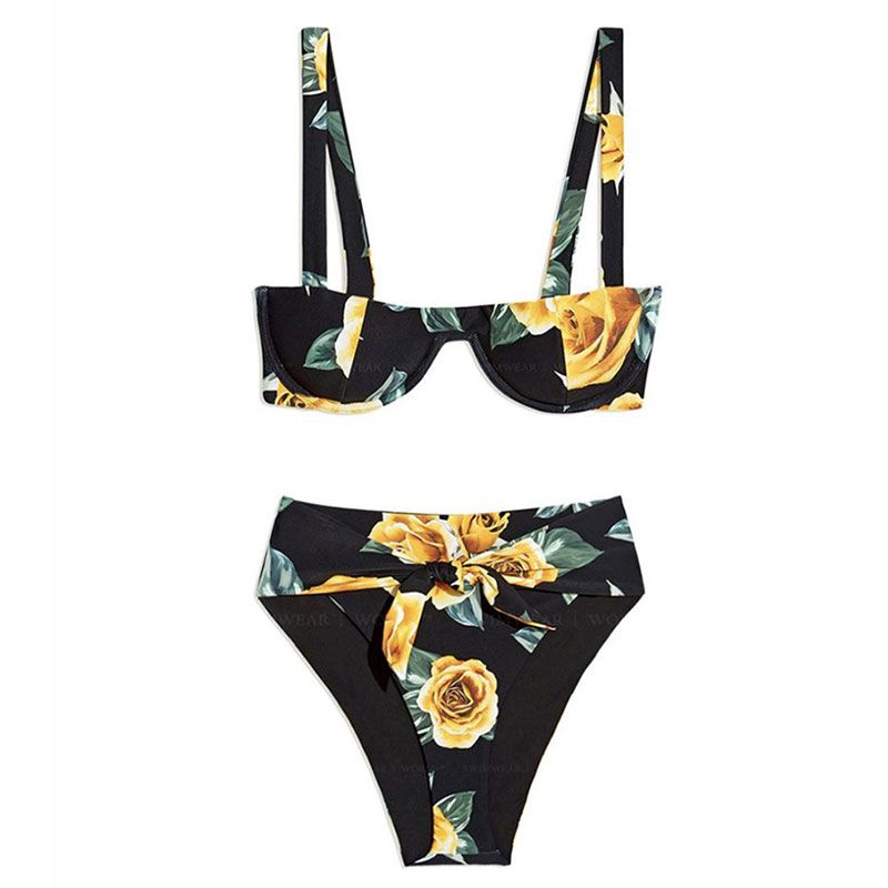 New Design Floral Printed Two-piece High-waisted Swimwear