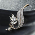 Women Elegant Shiny Rhinestone Decor Alloy Leaf Shaped Brooch