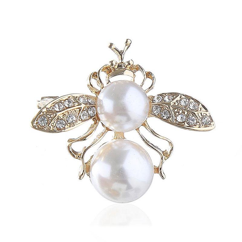 New Arrival Cute Bee Shaped Imitation Pearl Alloy Brooch