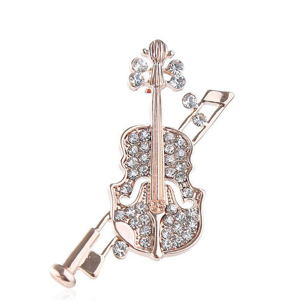 Elegant Women Unique Violin Pattern Exquisite Rhinestone Decor Brooch