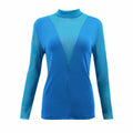 Women Unique Mesh Patchwork Long-sleeve Mock Neck Basic Blouse