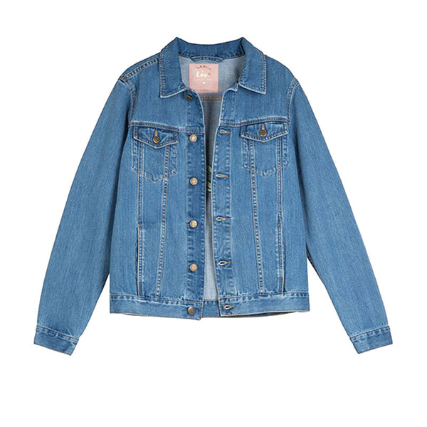 Hot Sale Plus Size Women Letter Print Casual Denim Jacket