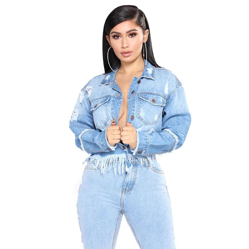 Women Unique Cropped Raw Hem Punk style Denim Coat
