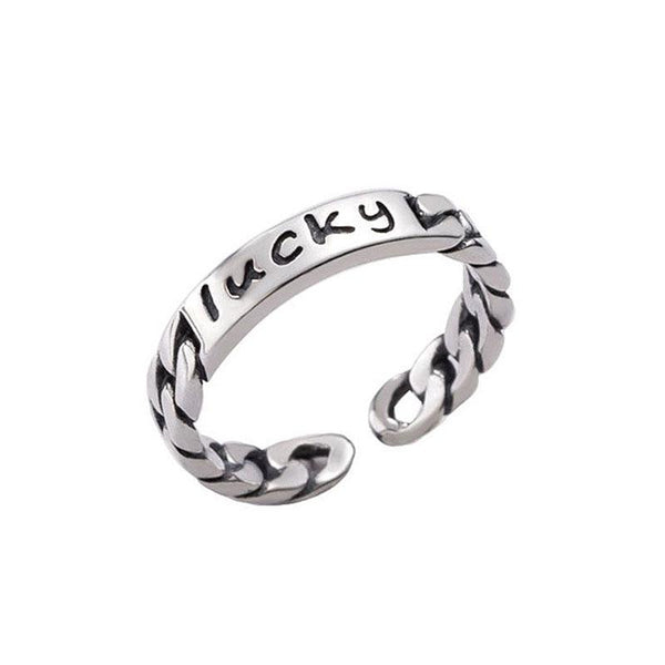 Fashion Women Vintage Pattern Letters Carved Design Silver Ring