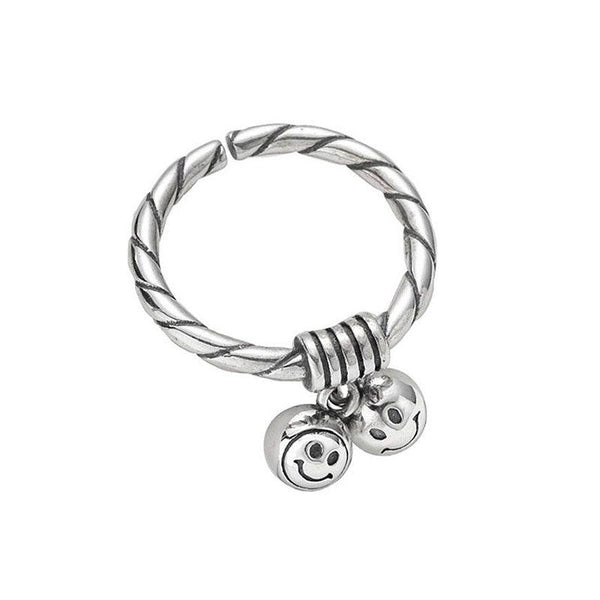 Hot Sale Creative Smiling Face Carving Ball Decor Silver Ring
