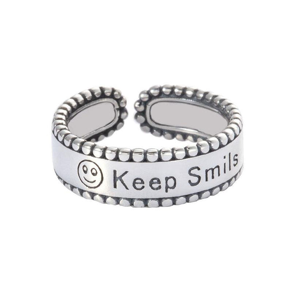 Fashion Unique Smiling Face Carving Letter Pattern 925 Silver Ring