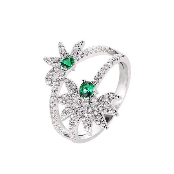 Fresh Style Flower Pattern Double Lines Zircon Ring