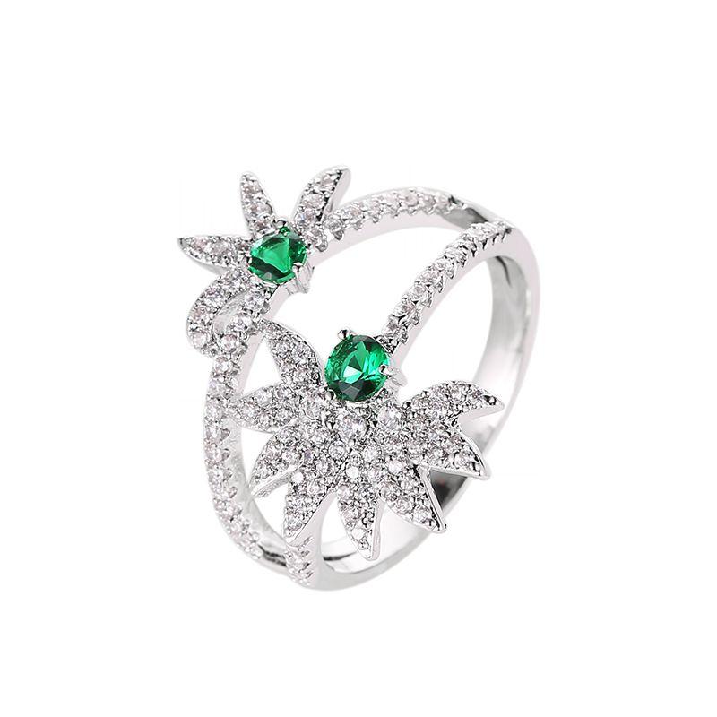 Fresh Style Flower Pattern Double Lines Zircon Ring