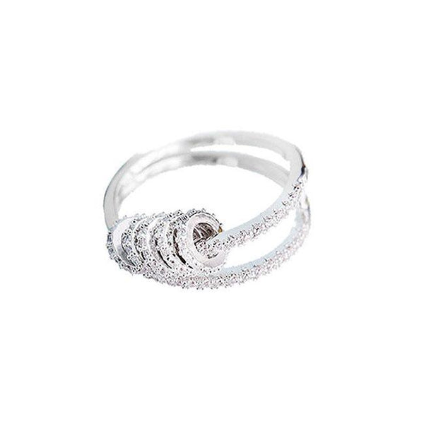 Fashion Double Lines Design Women Exquisite Zircon Flexible Brass Ring