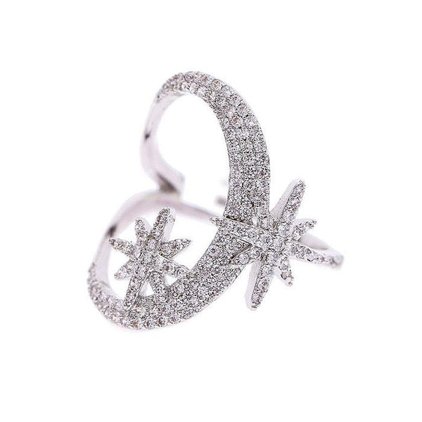Fashion Irregular Star Moon Pattern Plated Brass Zircon Ring