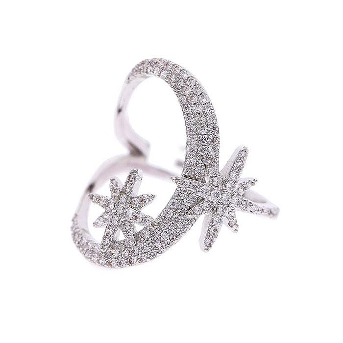 Fashion Irregular Star Moon Pattern Plated Brass Zircon Ring